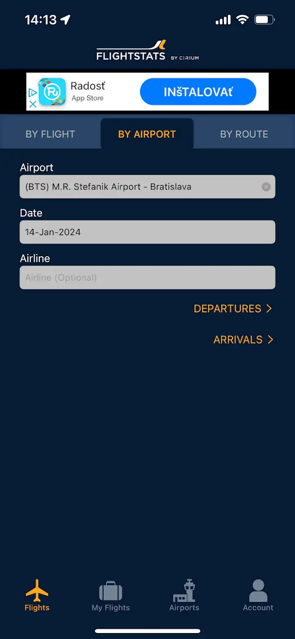 Flightstats - Poloha letu